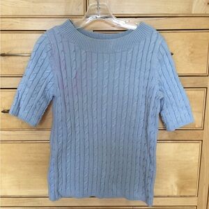 TALBOTS BLUE Sweater size medium, pull over style, open stitch design cotton